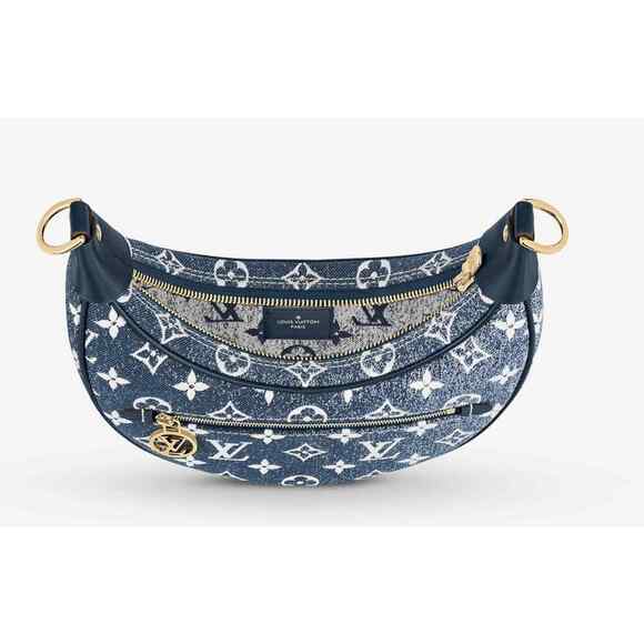 Louis Vuitton Loop Blue Denim Monogram Gold Chain Moon Crossbody Shoulder Bag - Picture 10 of 12